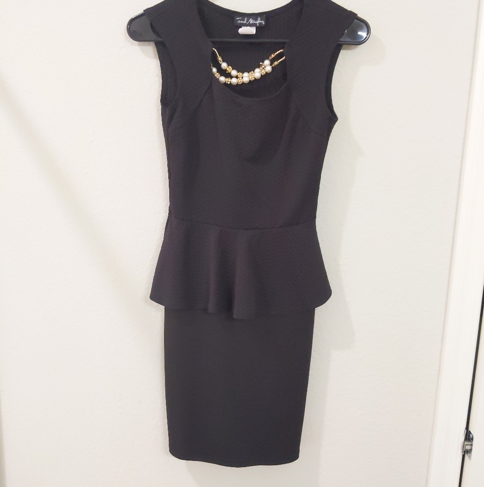 French Atmosphere Black Peplum Pencil Skirt Dress
